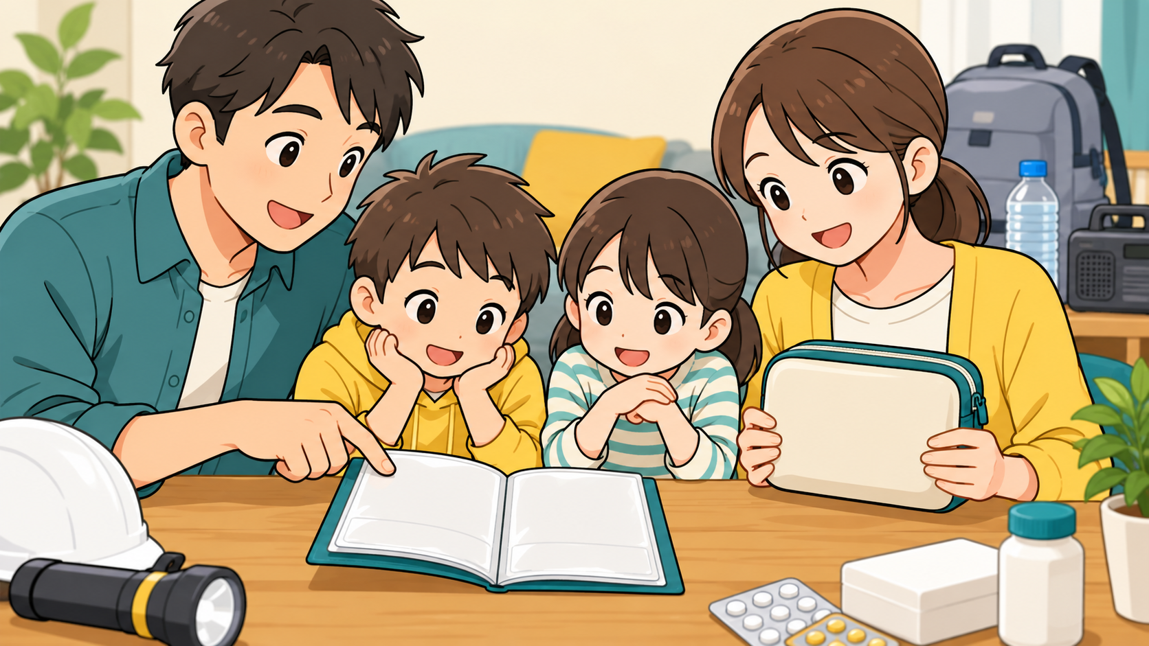 家族で薬の情報と連絡先を確認する様子