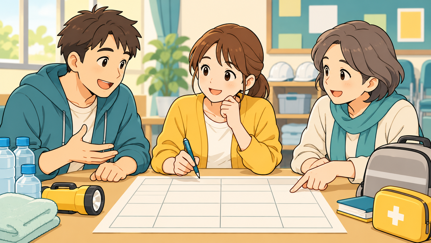 近所の人と平時の連絡方法を相談する様子
