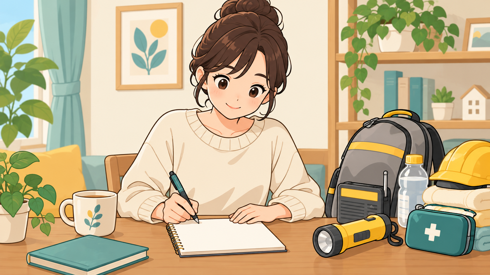 一人暮らしの人が連絡計画を確認する様子